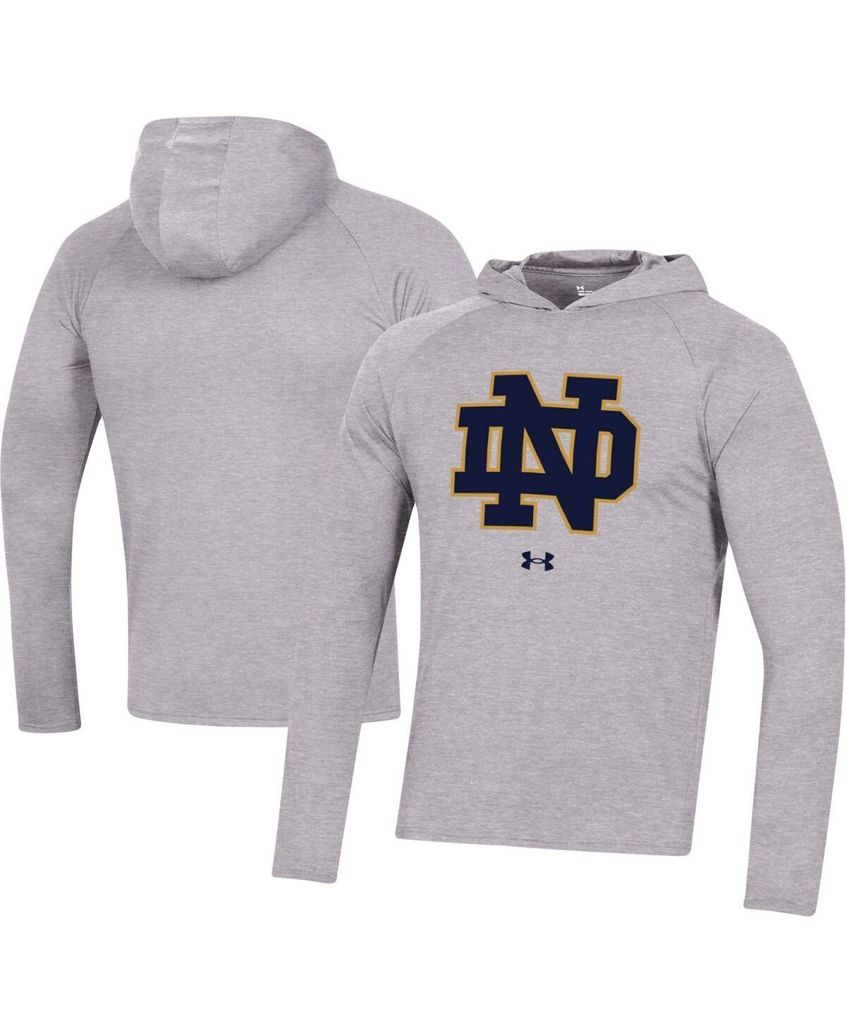 Mens Under Armour Heather Gray Notre Dame Fighting Irish School Logo Raglan Long Sleeve Hoodie Performance T-shirt Product Image