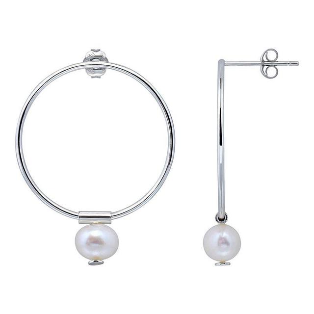 Belk & Co 6Mm Freshwater Pearl Drop On 25Mm Open Circle Post Earrings, Sterling Silver, No Size Product Image