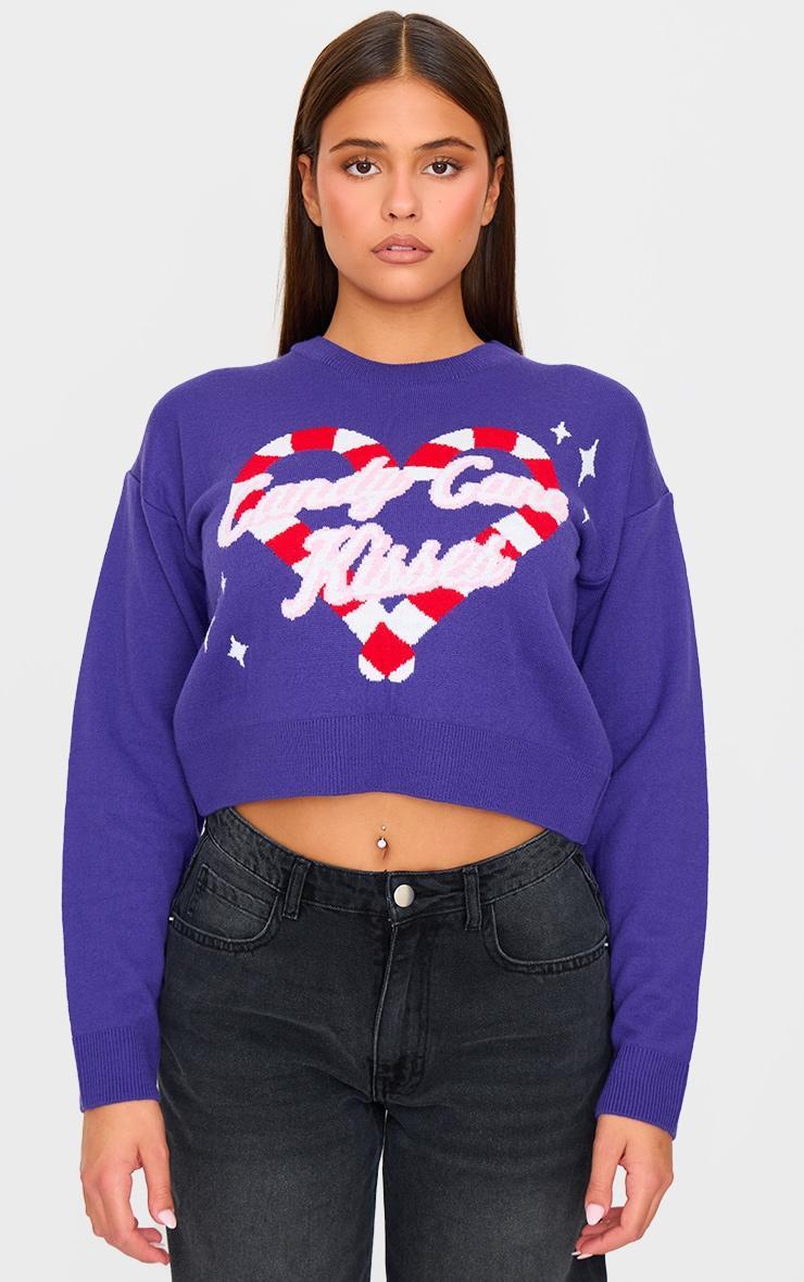 Purple Candy Cane Kisses Cropped Christmas Sweater Product Image