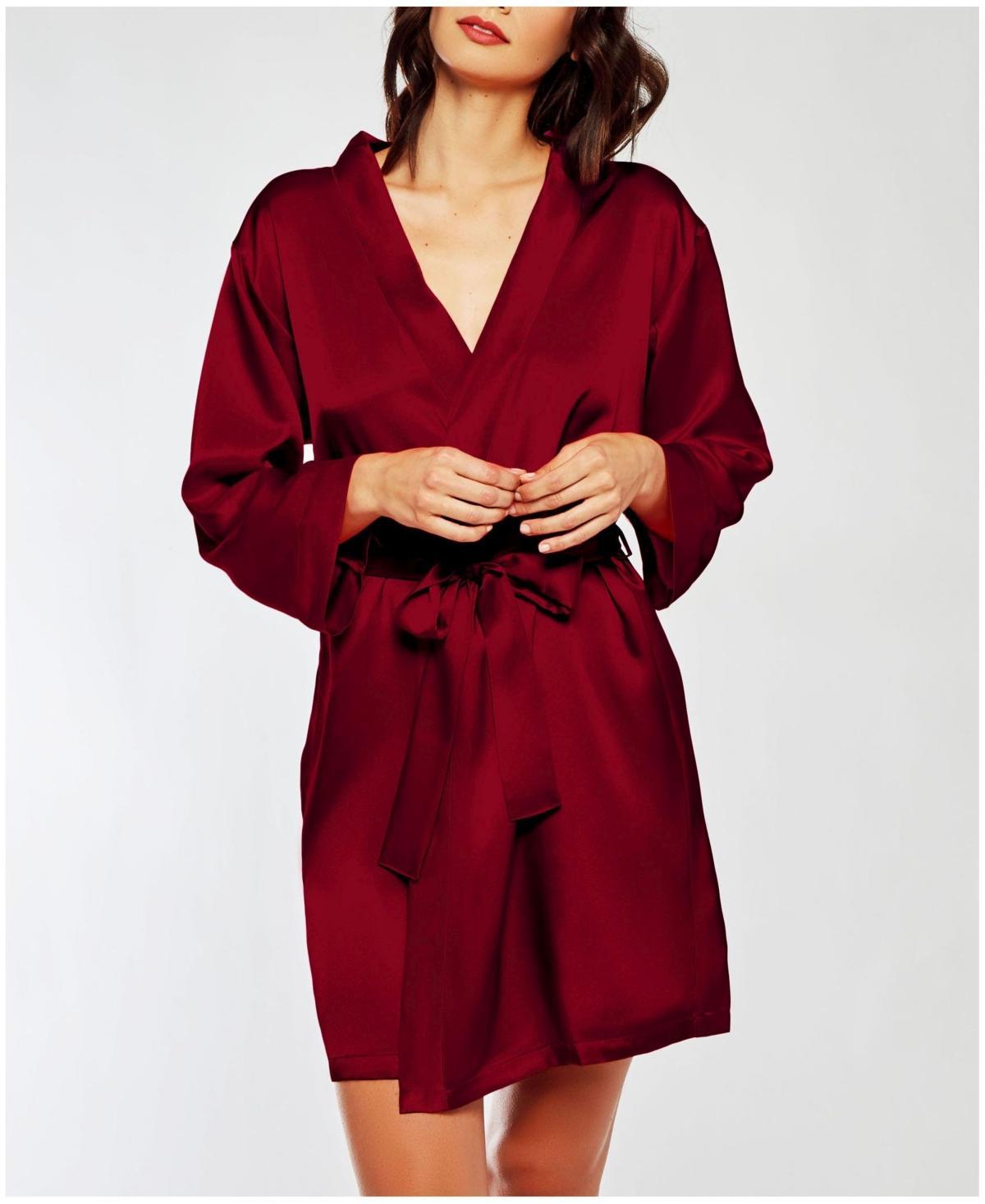 iCollection Womens Marina Lux 3/4 Sleeve Satin Lingerie Robe - Red Product Image