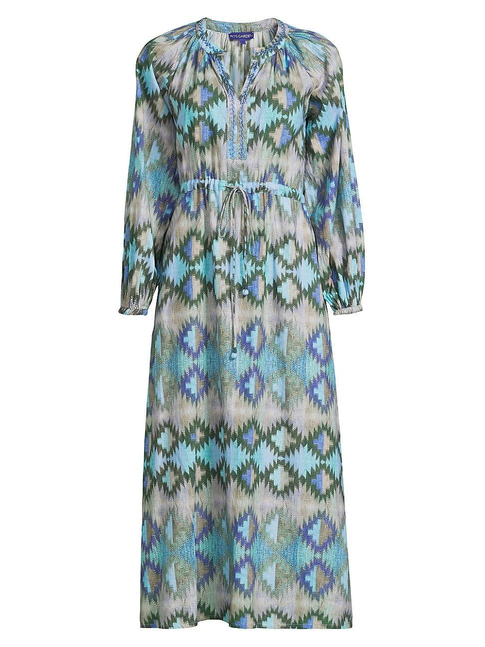 Womens Amalfi Geometric Cotton Long-Sleeve Maxi Dress Product Image