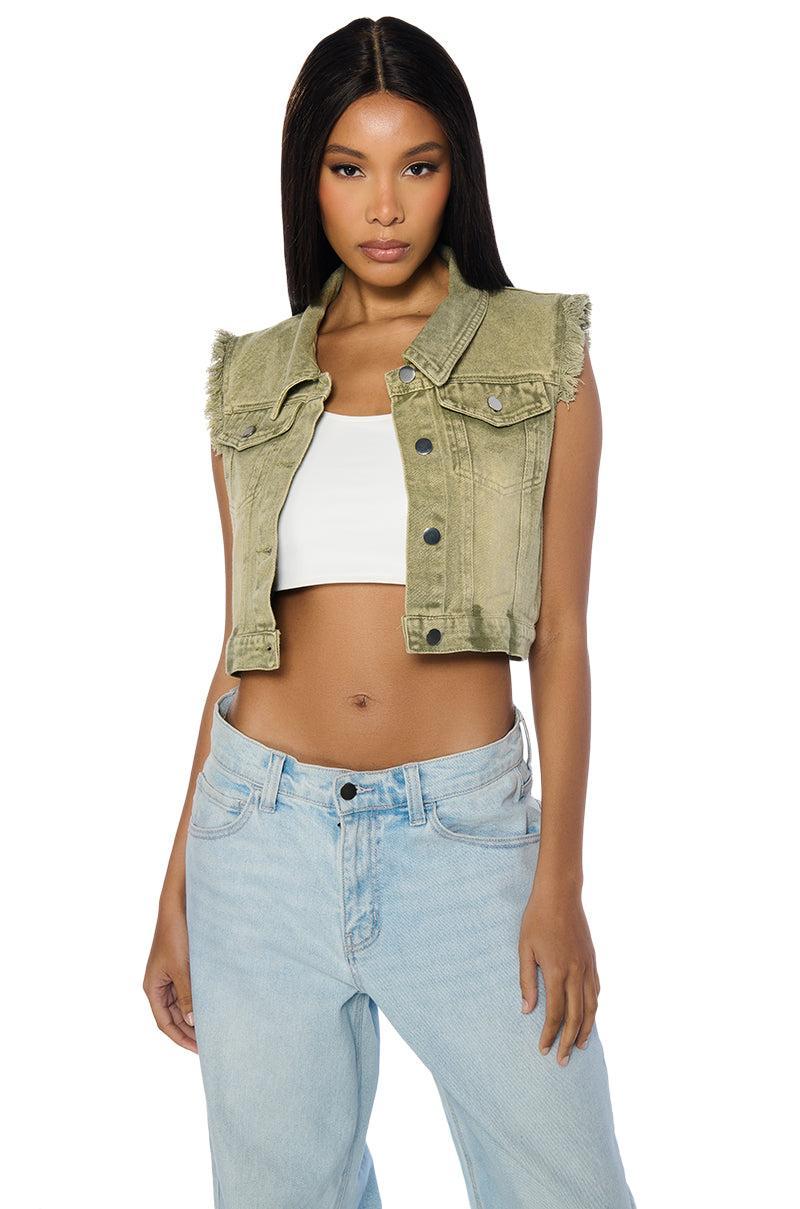 OLIVE DENIM CROP VEST Product Image