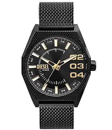 Diesel Mens Scraper Three-Hand Black Stainless Steel Mesh Bracelet Watch Product Image