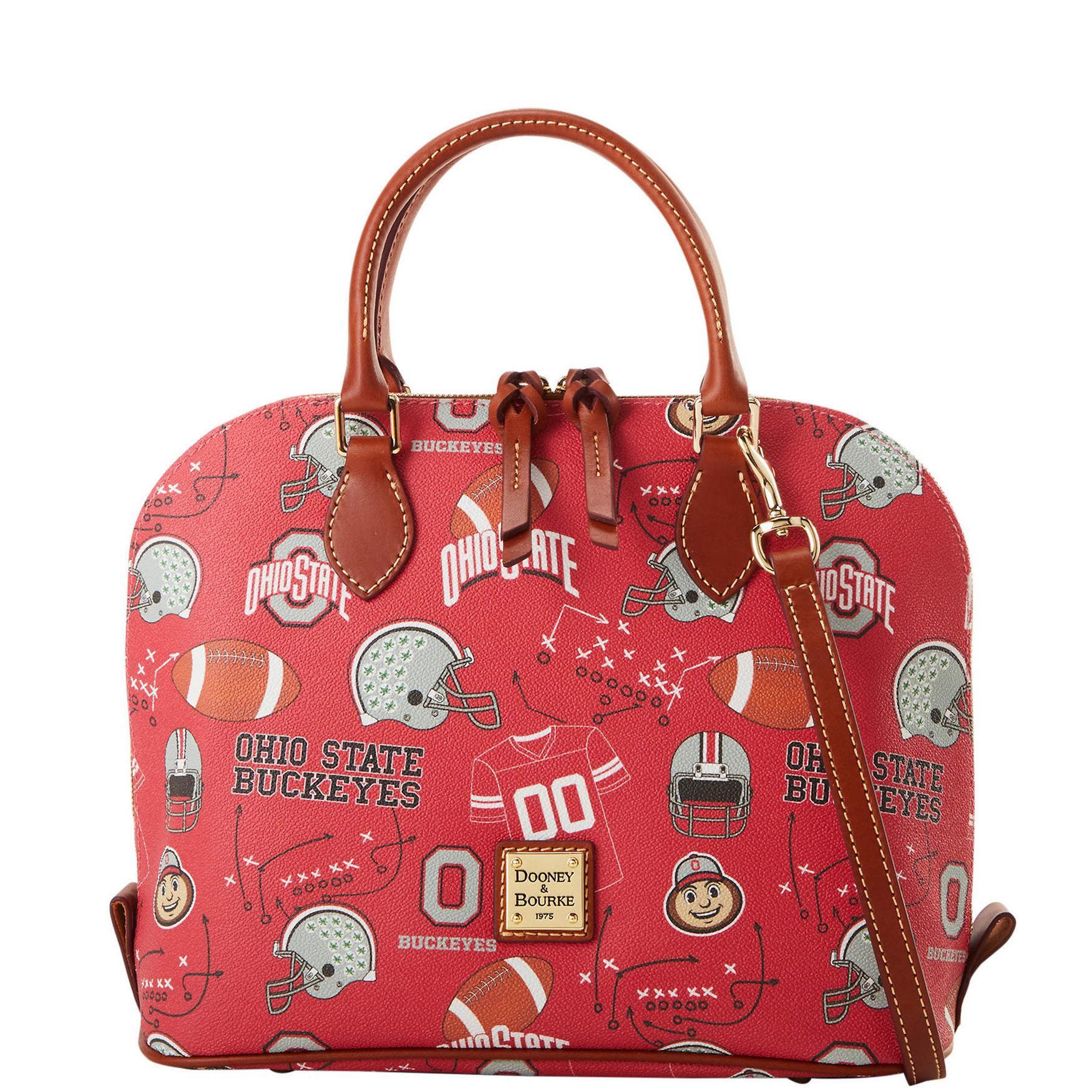 Dooney & Bourke Womens Collegiate Ohio State University Zip Zip Coated Cotton Satchel Bag in Red Product Image