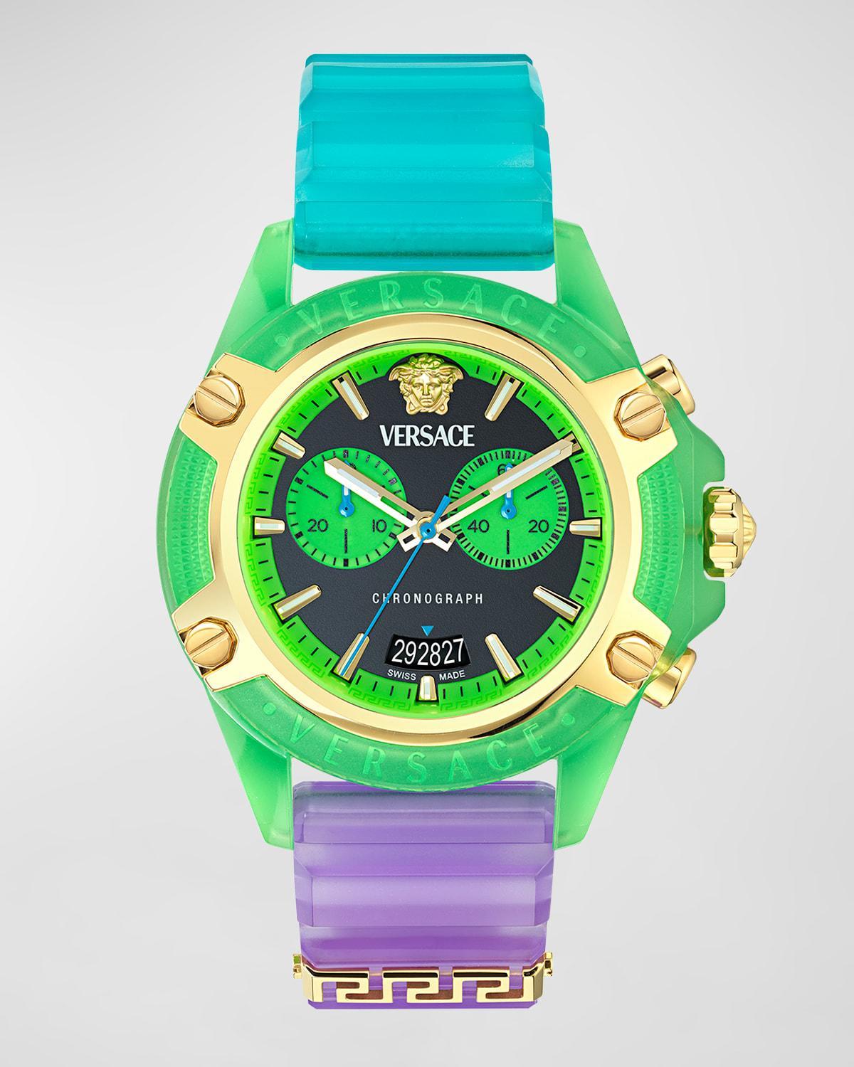 Versace Mens Swiss Chronograph Multicolor Transparent Strap 44mm - Green Product Image