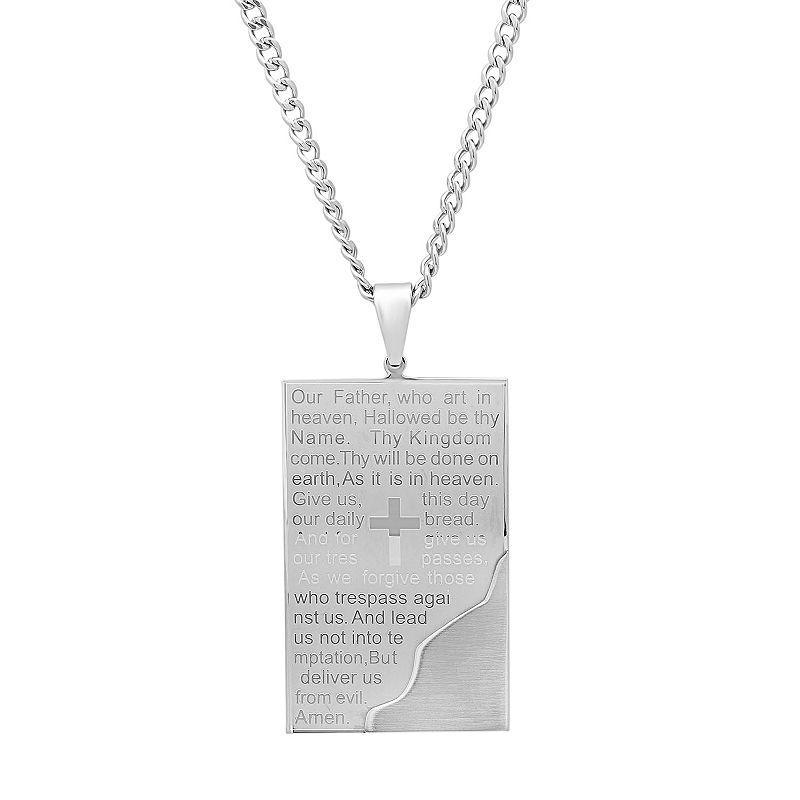 Mens Stainless Steel The Lords Prayer Pendant Necklace, Womens Silver Product Image