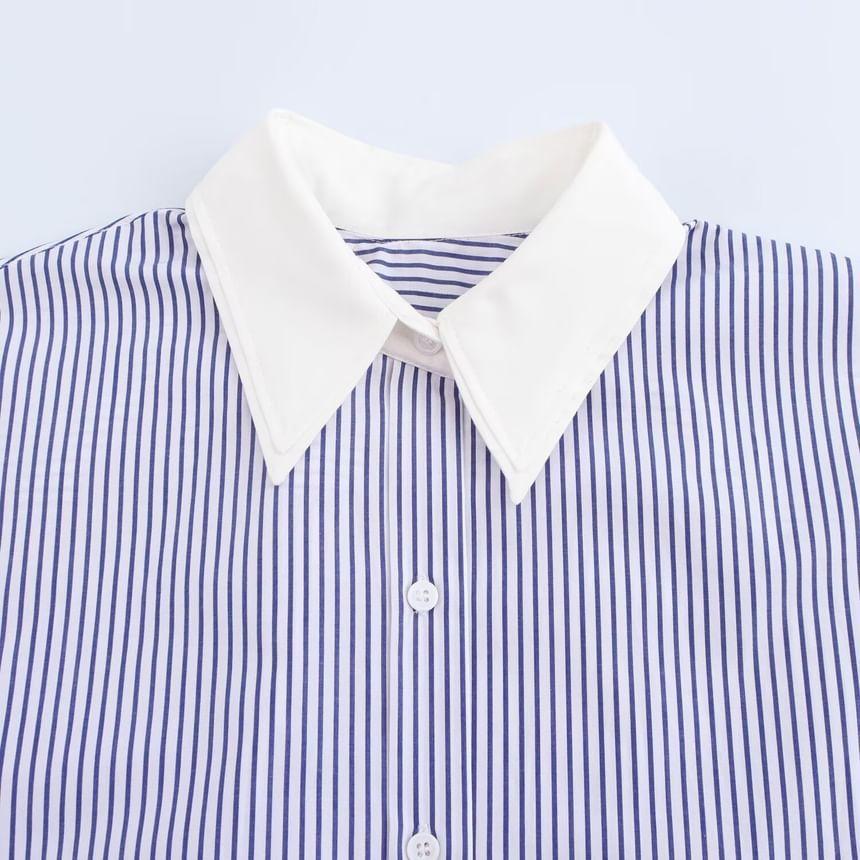 Long-Sleeve Striped Panel Shirt Product Image