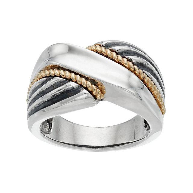 Two Tone Sterling Silver Twist Ring, Womens Product Image