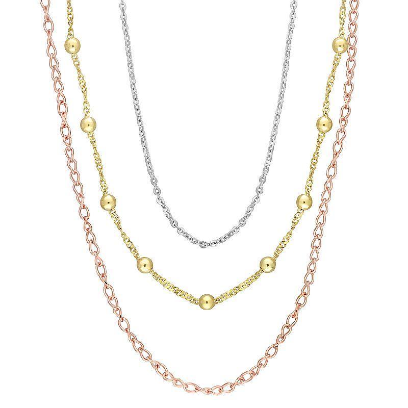 Stella Grace Tri-Tone Sterling Silver Multistrand Chain Necklace, Womens Multicolor Product Image