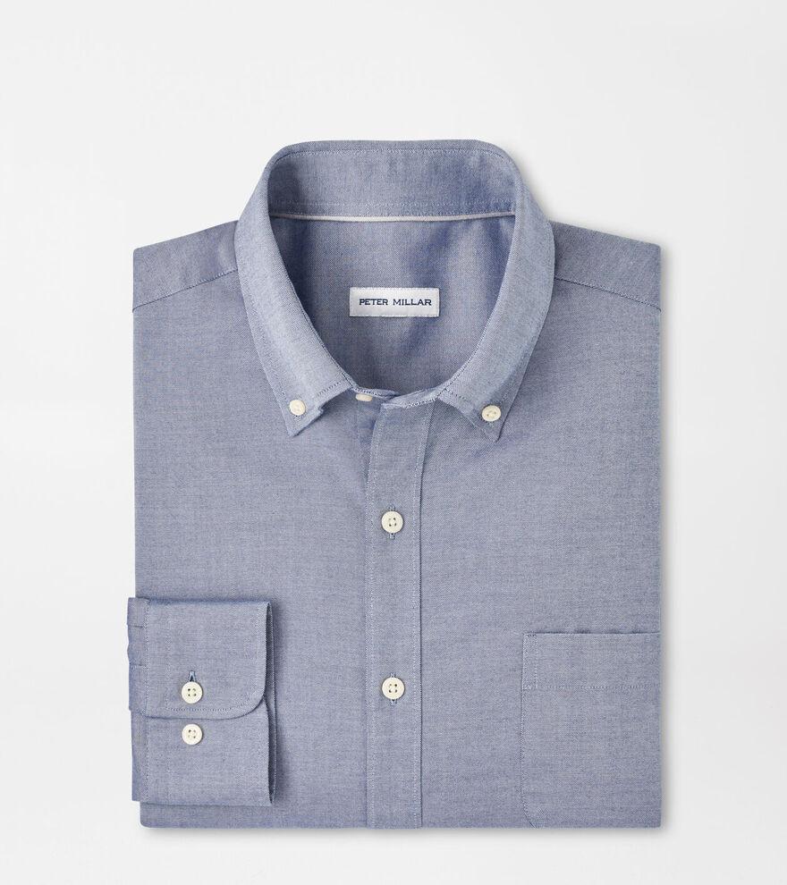 Peter Millar Mens Campbell Perfect Pinpoint Cotton-Stretch Sport Shirt | Color: Sport Navy | Size: XL Product Image