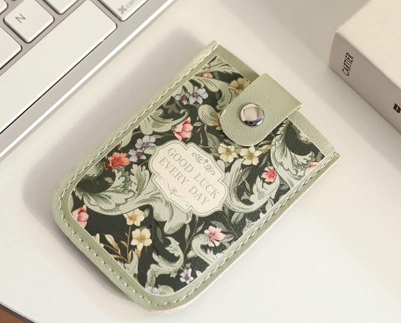 Floral Lettering Faux Leather Card Holder Product Image