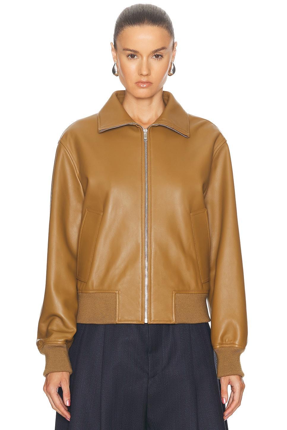 Leather Bomber Jacket In Acorn Product Image