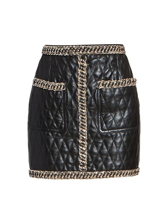 Womens Quilted Chain Leather Miniskirt Product Image