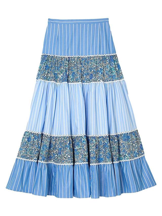 sandro Mixed Print Tiered Cotton Skirt Product Image