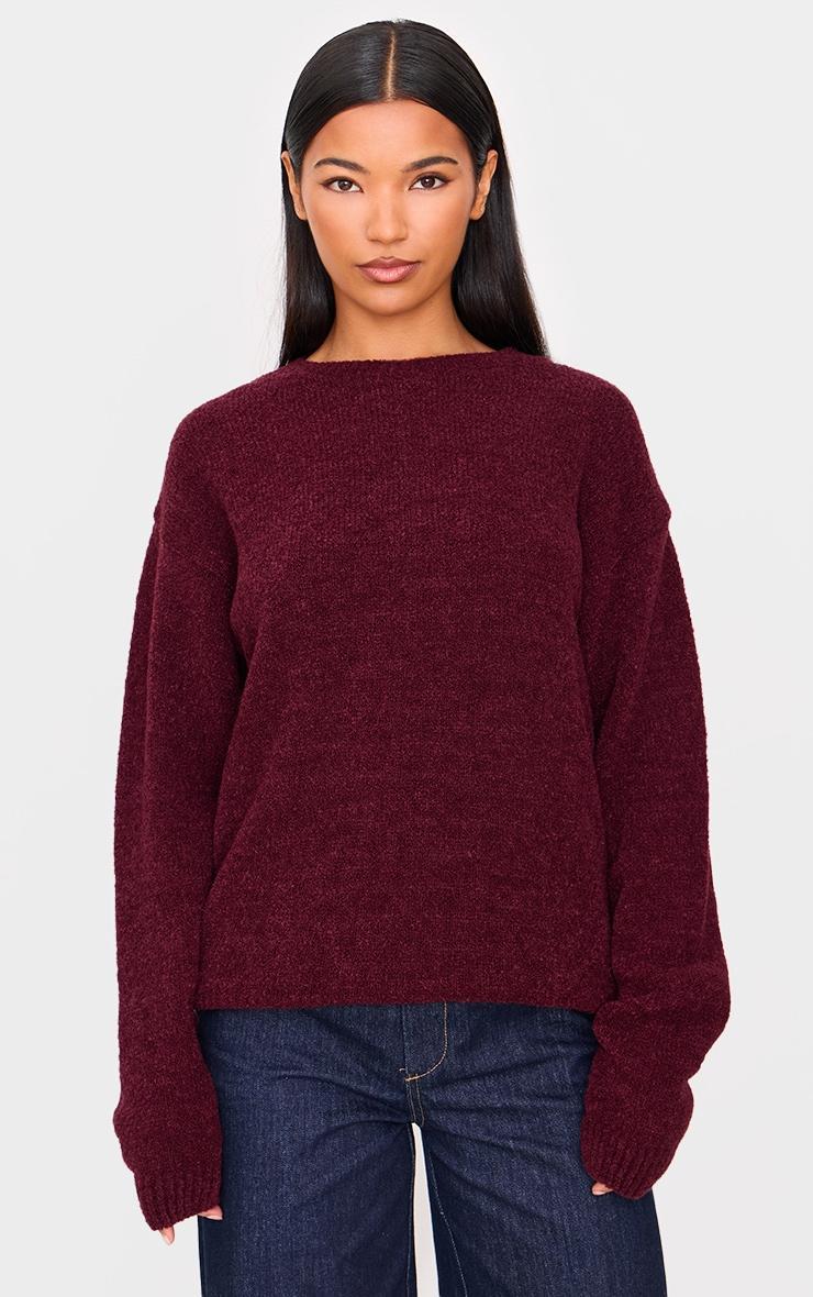 Burgundy Boucle Knit Oversized Sweater product image