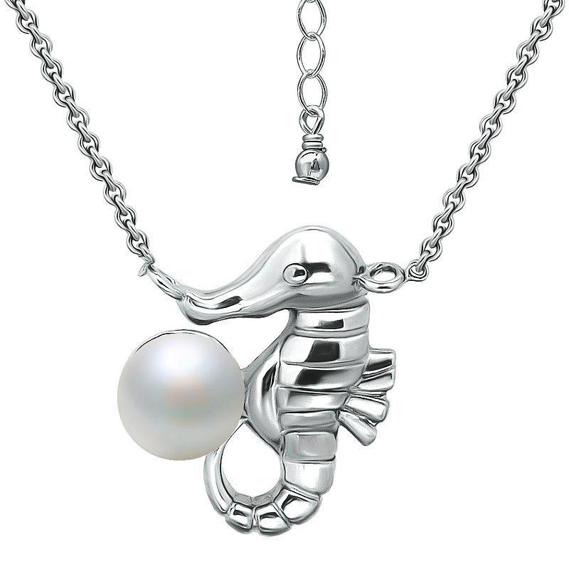 Aleure Precioso Sterling Silver Seahorse & Freshwater Cultured Pearl Pendant Necklace, Womens Silver Tone Product Image