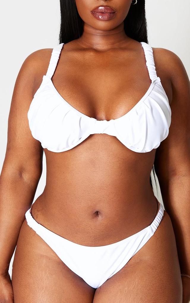 Plus White Ruched Tanga Bikini Bottoms Product Image