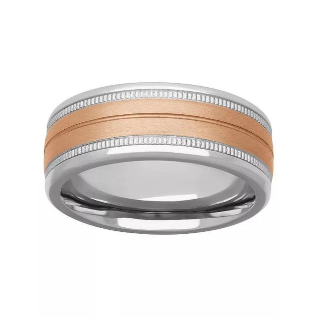 Mens White & Rose Stainless Steel Milgrain Band Ring Product Image