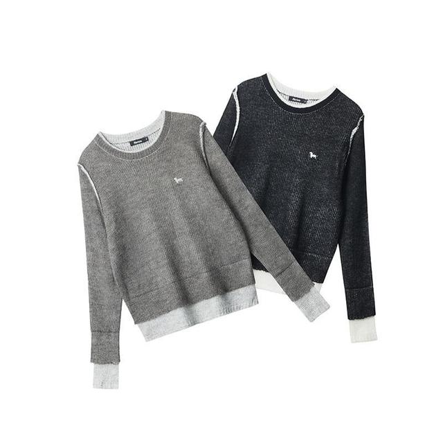 Round Neck Embroidered Mock Two Piece Sweater Product Image