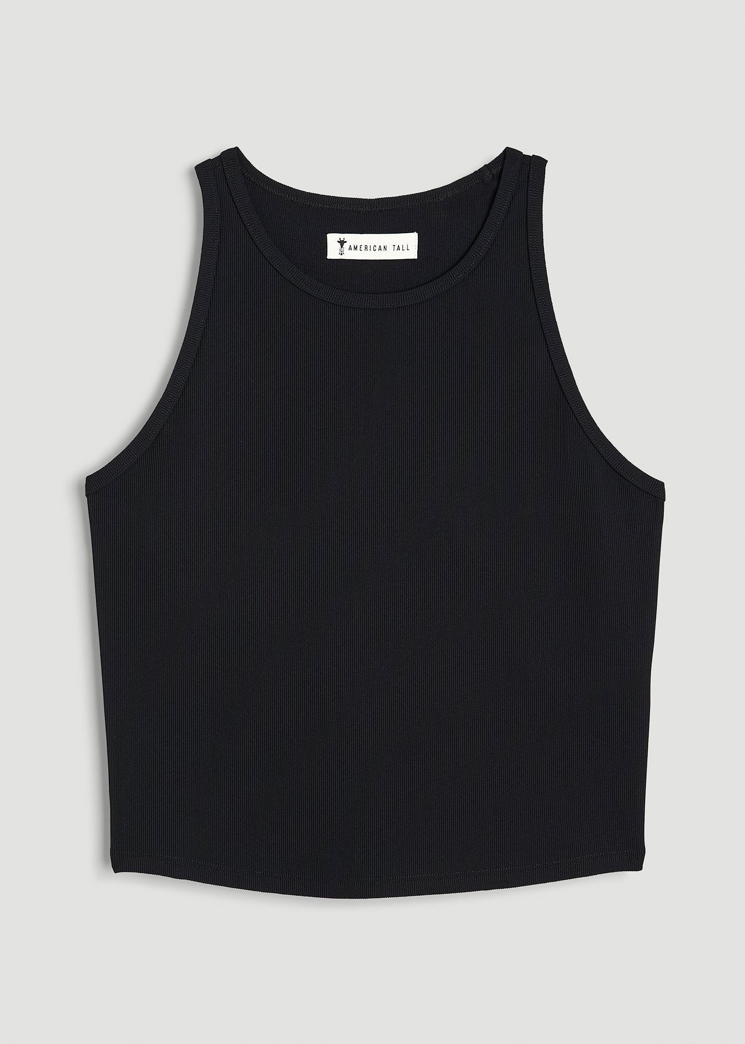 Cropped Ribbed Tank Top for Tall Women in Black Product Image