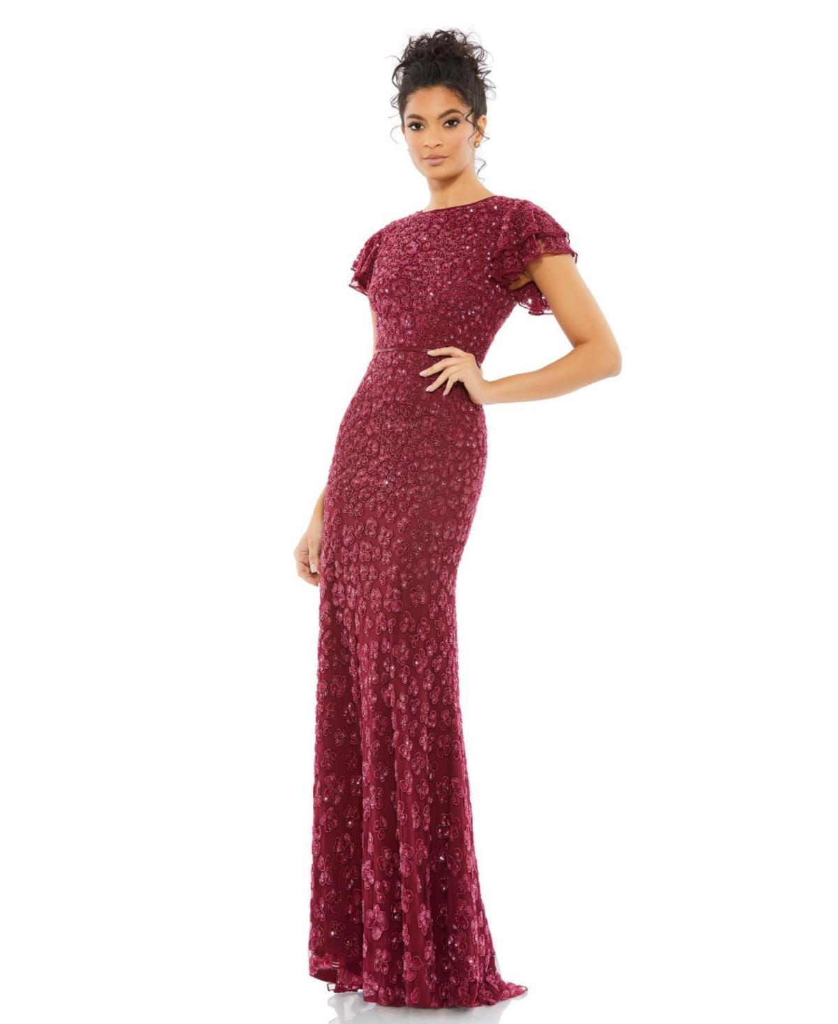 Womens Novelty Floral Embroidery Sequin Column Gown Product Image