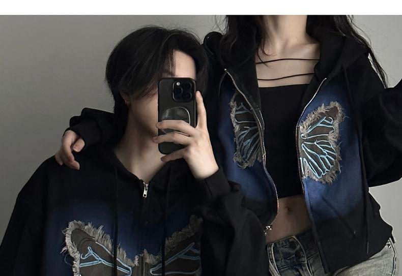 Couple Matching Butterfly Applique Zip Hoodie (Various Designs) Product Image