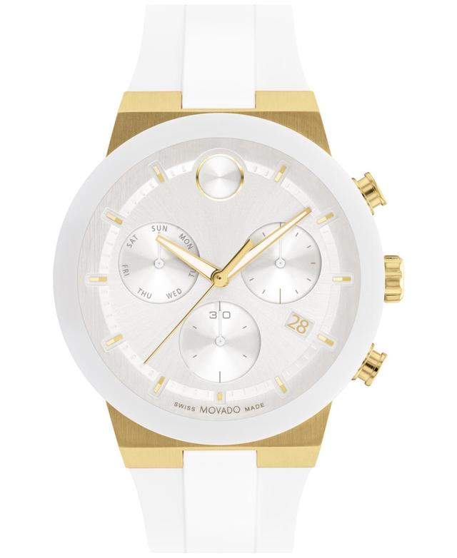 Men's Movado BoldÂ® Fusion Two-Tone IP Ceramic Chronograph White Silicone Strap Watch with White Dial (Model: 3600893) Product Image