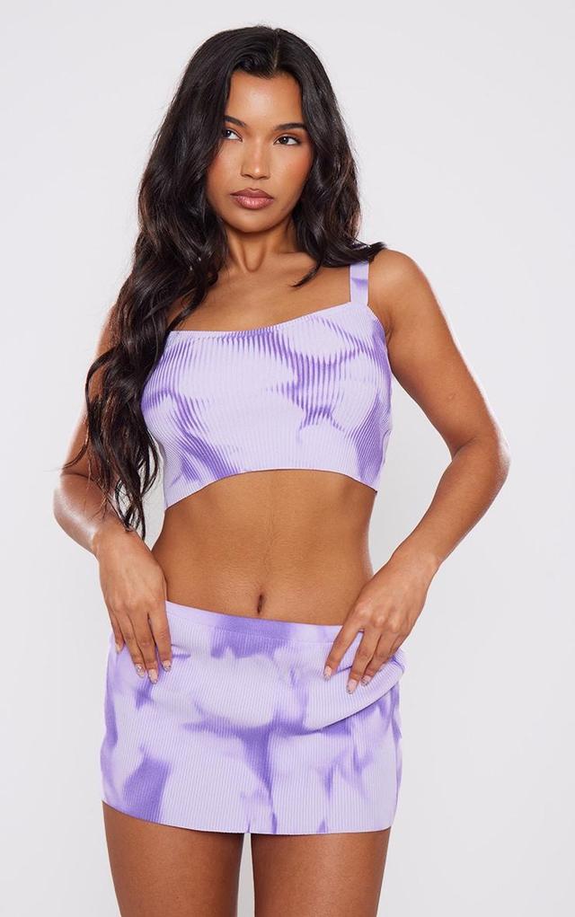 Purple Tie Dye Rib Knit Crop Top Product Image