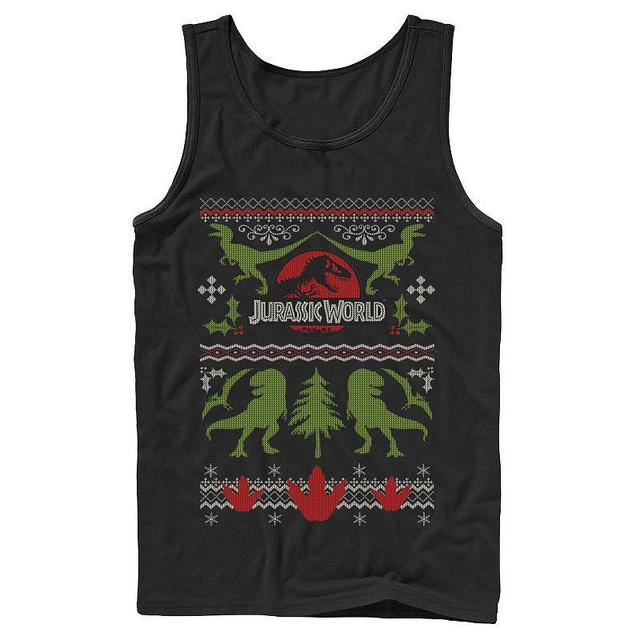 Mens Jurassic World Dinosaur Xmas Ugly Sweater Graphic Tank Top Product Image