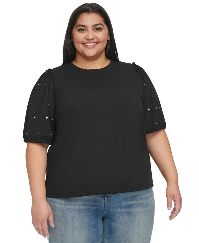 Karl Lagerfeld Paris Womens Plus Size Embellished Puff Sleeve Top, First@Macys Product Image