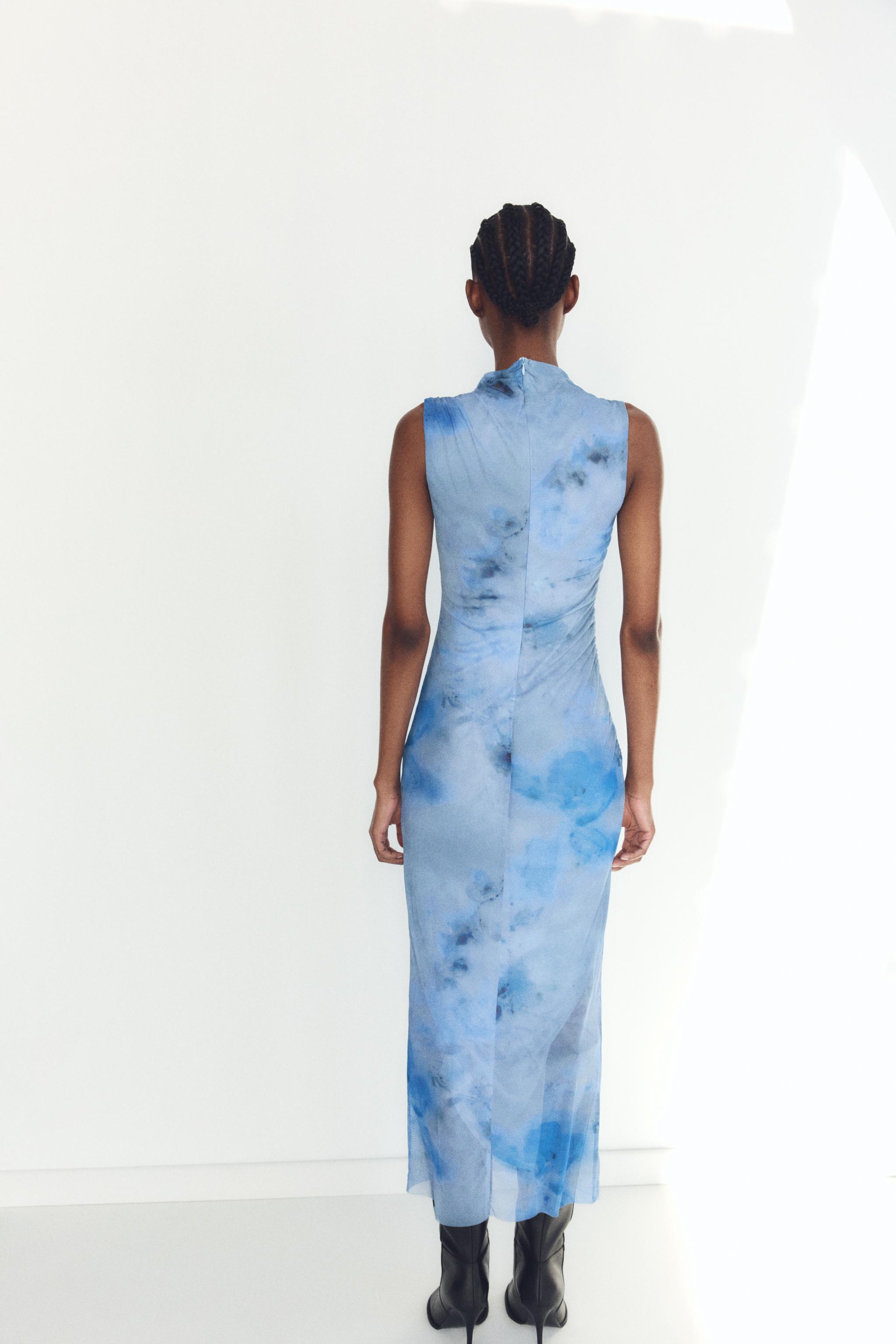 DRAPED PRINTED MIDI DRESS Product Image