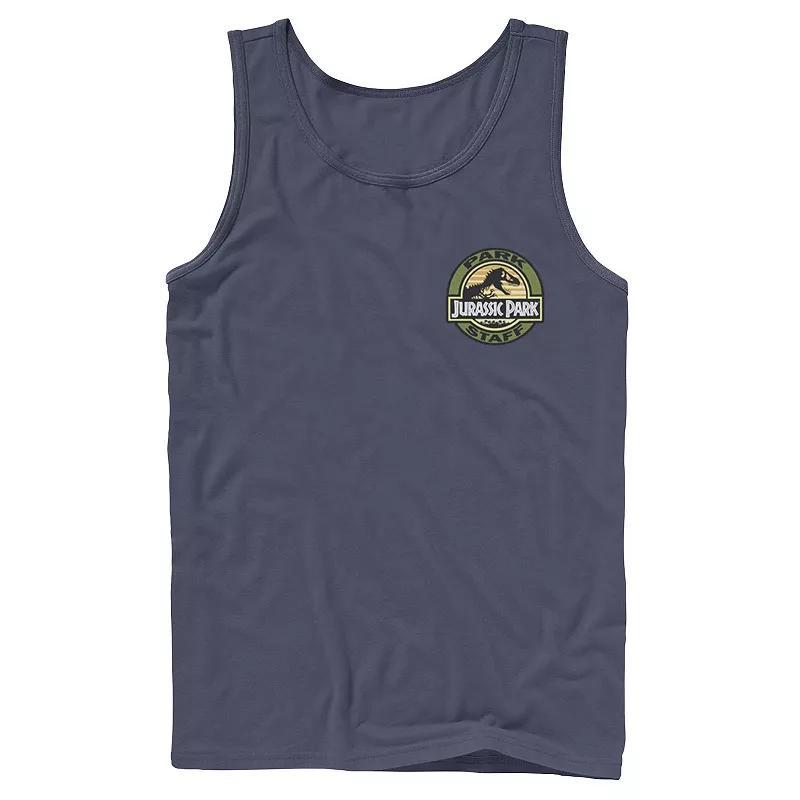 Mens Jurassic Park Staff Logo Pocket Patch Graphic Tank Top Grey Product Image