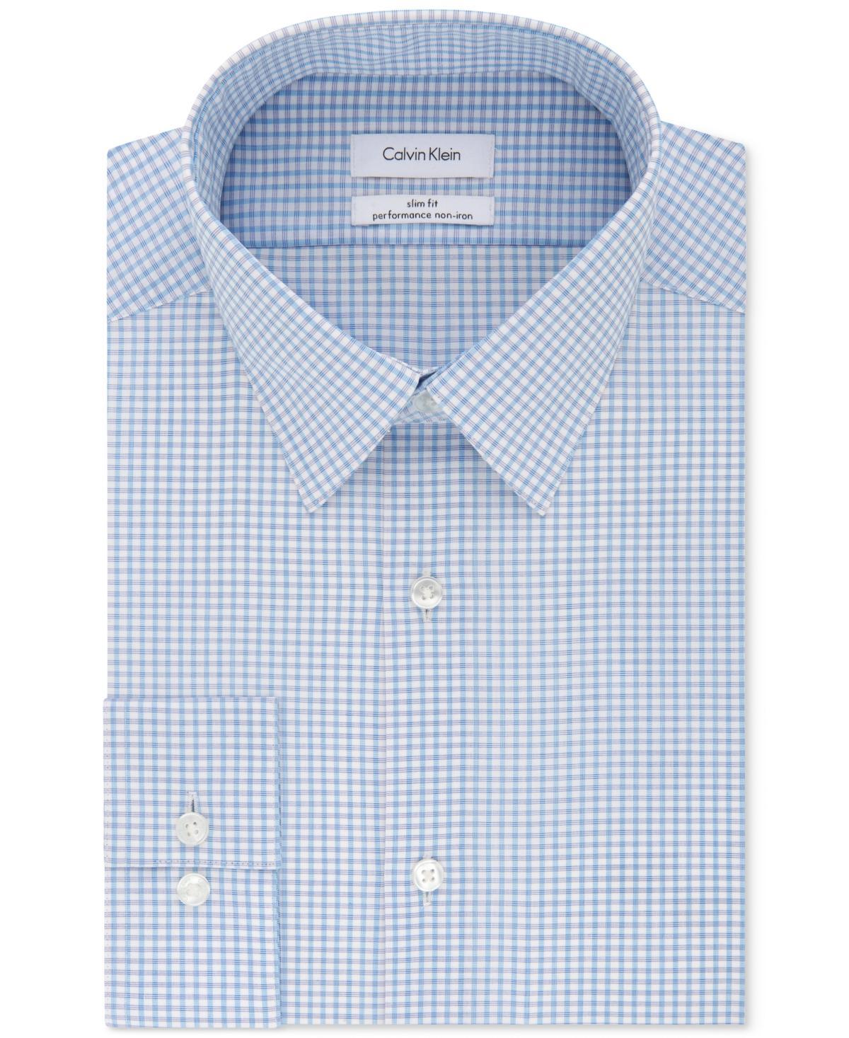 Calvin Klein Mens Steel Slim-Fit Non-Iron Performance Stretch Blue Check Dress Shirt Product Image