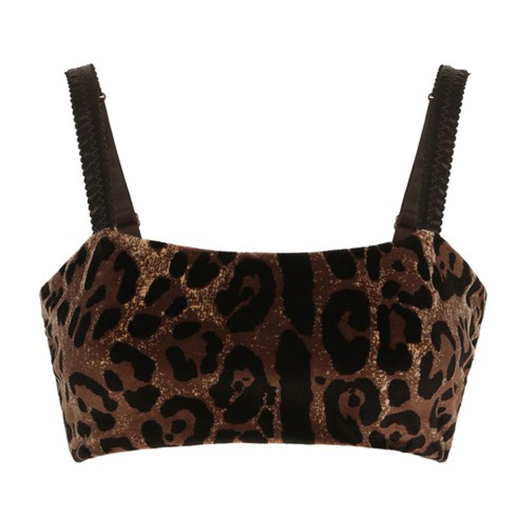 Chenille Crop Top With Jacquard Leopard Design In Brown Product Image