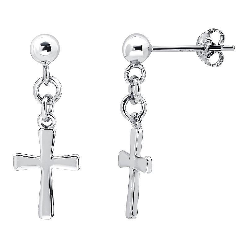 Aleure Precioso Sterling Silver Cross Drop Posted Earrings, Womens, Silver Tone Product Image