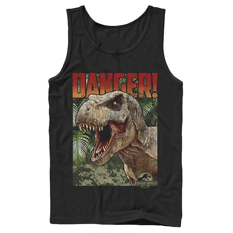 Mens Jurassic World Danger T-Rex Retro Poster Graphic Tank Top Product Image