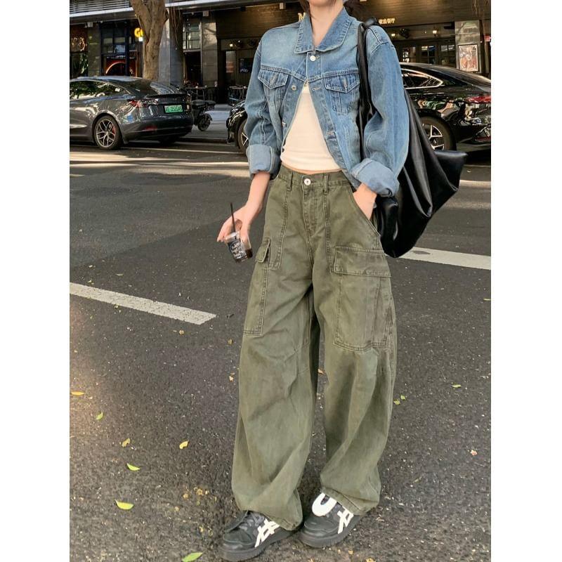 Low Waist Plain Wide Leg Cargo Pants product image