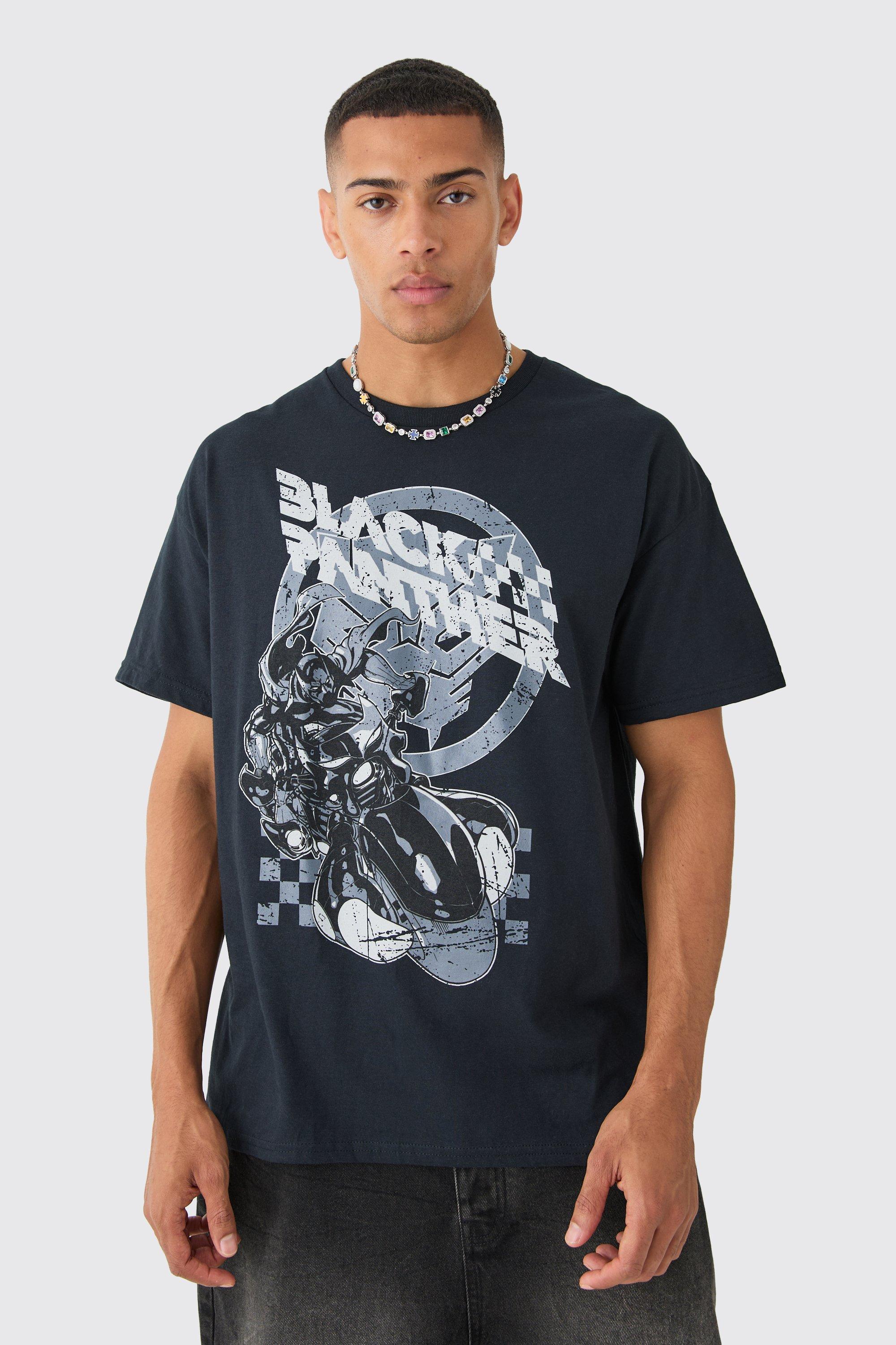 Mens Oversized Black Panther Biker License T-shirt, Black Product Image