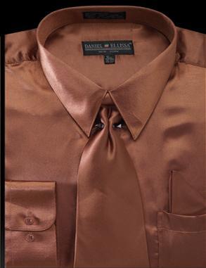 Satin Dress Shirt Regular Fit in Copper With Tie And Pocket Square Product Image