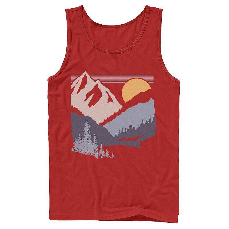 Mens Slanted Sun And Mountains Tank Red Product Image