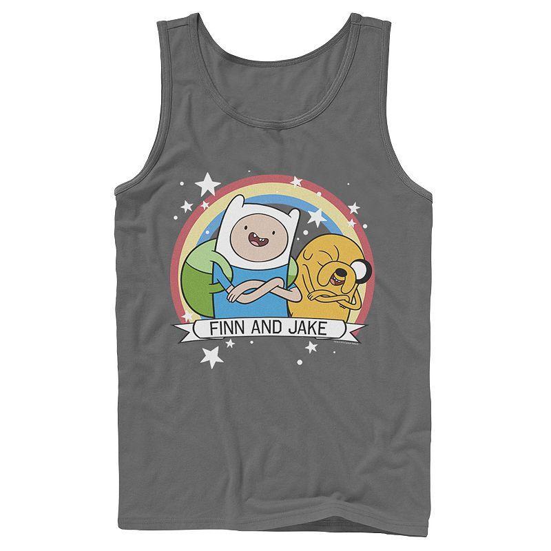 Mens Cartoon Network Adventure Time Finn & Jake Rainbow Banner Tank Top Blue Product Image