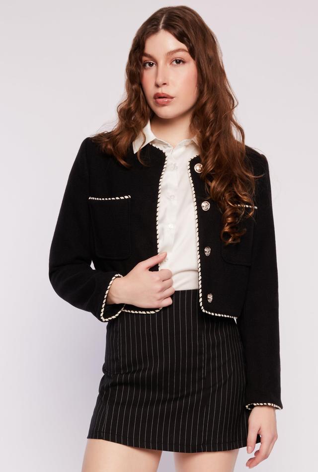 Womens Tweed Contrast Stitch Button Front Blazer Product Image