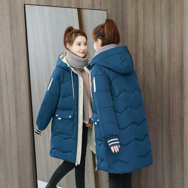 Hooded Zip-Up Long Parka Product Image