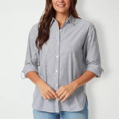 Gloria Vanderbilt® Amanda Womens Long Sleeve Regular Fit Button-Down Shirt Product Image