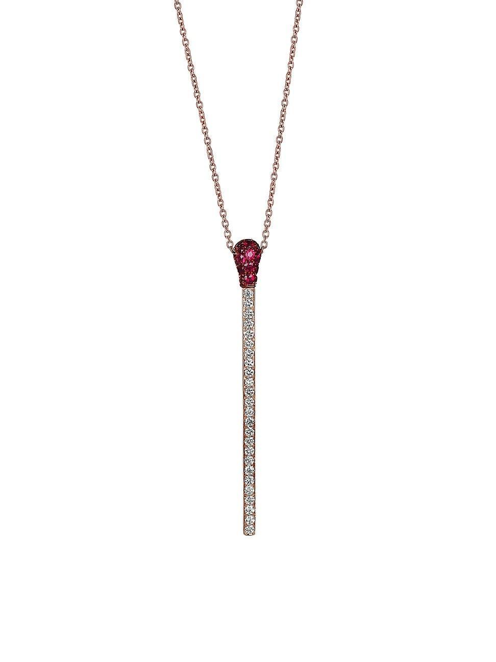 Womens Match 18K Rose Gold, 0.95 TCW Diamond & Ruby Necklace Product Image