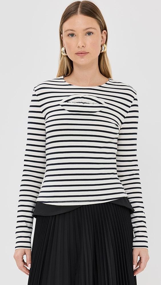 A.W.A.K.E. MODE Striped Fitted Top with Lip Applique | Shopbop Product Image