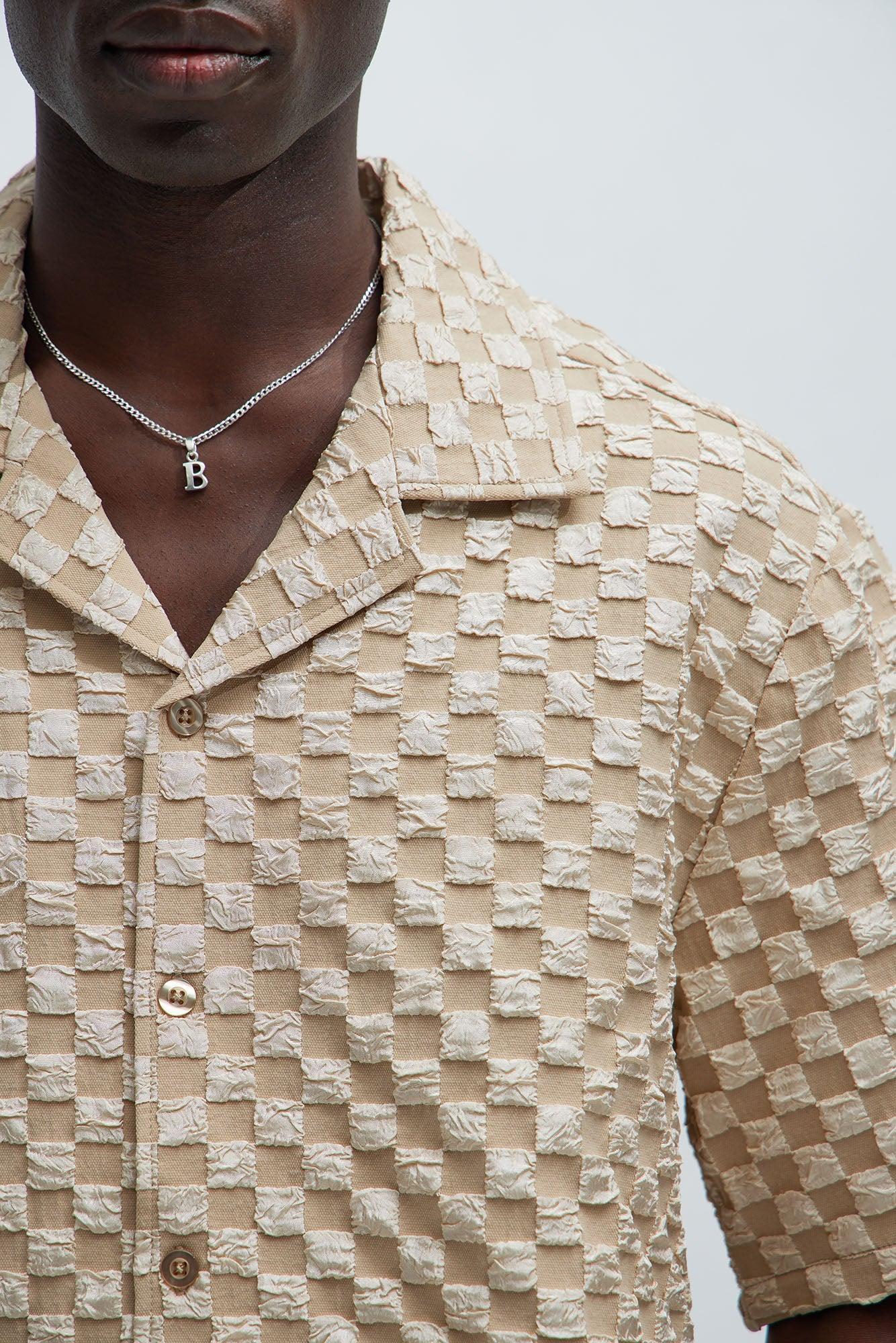 Crinkled Checkers Shirt - Tan Product Image