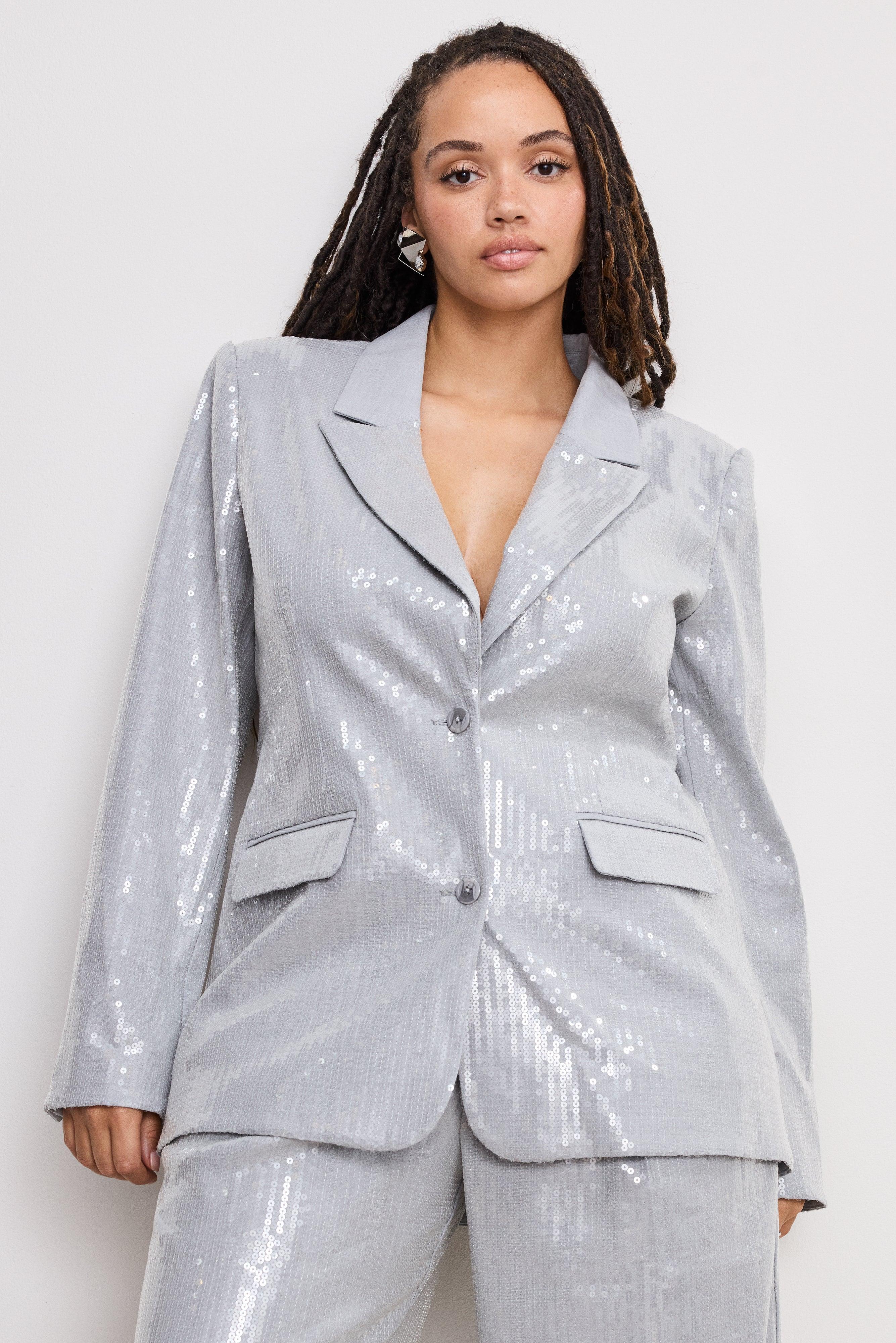 SEQUIN OVERSIZED BLAZER | HEATHER GREY001 Product Image