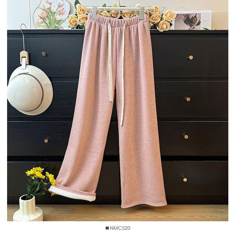 Fleece-Lined Wide-Leg Pants in 5 Colors Product Image