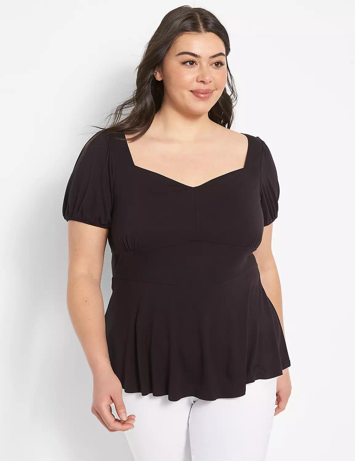 Classic Short-Sleeve Sweetheart-Neck Peplum Shirt Product Image